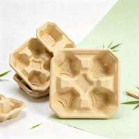 Plateau porte-gobelets en pulpe de bambou écologique, support de boissons en fibre moulée de qualité alimentaire pour restaurants, cafés, livraison et vente à emporter