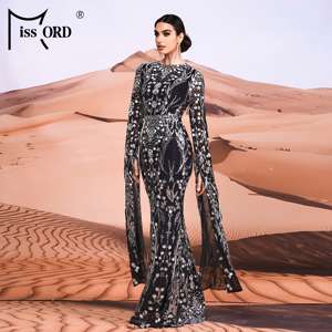 Collo a manica lunga Maxi paillettes Hijab arabo <span class=keywords><strong>Istanbul</strong></span> marocchino turco Dubai musulmani abiti da sera modesti per le donne - Product Image 4