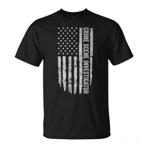 Camiseta Negra con la Bandera Americana para Investigador de Escenas del Crimen, Cuello Redondo, Manga Corta, Ropa Promocional con Temática de CSI para Hombre - Product Image 3