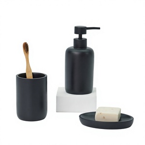 Ensemble d'accessoires de salle de bain élégants en résine noire mate ZCCZ, 6 pièces, comprenant un porte-brosse à dents, un distributeur de lotion, un porte-cotons-tiges - Product Image 3