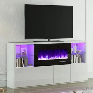 Meubles de style très brillant en bois blanc brillant bon marché Console LED d'angle Meuble TV Unité de support TV