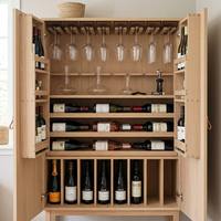 Armoire à vin moderne en bois massif de style nordique avec portes vitrées, hauteur réglable, design écologique pour la maison, la cuisine et la salle à manger