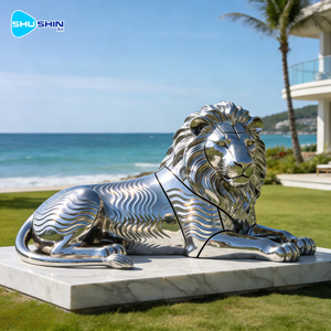 Escultura Moderna de <span class=keywords><strong>León</strong></span> Geométrico en Acero Inoxidable Pulido, Tamaño Real, para Jardín, Parque o Césped - Product Image 3