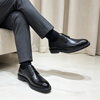 Nouvelles Chaussures Derby Homme 2026 à Semelle Épaisse en Cuir Véritable – Chaussures Habillées Classiques Noires à Lacets pour Hommes, Idéales pour le Bureau