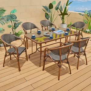 Factory hot selling outdoor mesh restaurant bistro dining tables and chairs modern aluminum patio garden party furniture set