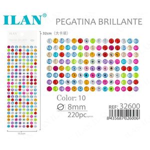 Ilan Adesivi Brillanti 8mm 220pz Multicolore con Strass, Carta Grande - Product Image 1