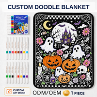 Couverture à colorier personnalisable pour Halloween, motif citrouille, fantôme et chauve-souris, pour la décoration de fête et de la maison