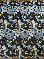 Tissu en maille respirant en polyester brodé floral, perlé et à sequins pour vêtements, manteaux/vestes, et tenues de danse