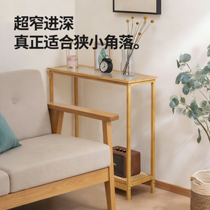Bamboo Entryway <b>Console</b> Table Ultra Narrow Modern Minimalist Design Hotel Style With Storage Shelf For Living Room Entrance - Product Image 3