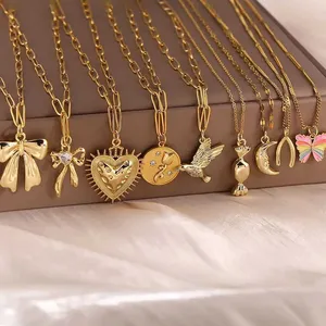 Collar de Acero Inoxidable Estilo INS con Estrella, Llave, Corazón y Mariposa, Collar de Joyería de Moda de Acero Titanio para Mujer - Product Image 1