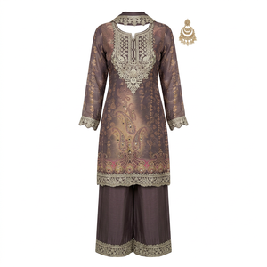 Gulkayra Designer Women's Traditional Ankle-Length Embroidered Kurta Set with <b>Palazzo</b> <b>Pants</b> for Wedding Occasion - Product Image 4