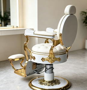 White Gold <b>Barber</b> <b>Chair</b> Hydraulic Salon Styling <b>Chair</b> Tufted PU Leather Hairdressing Seat for Barbershop - Product Image 2