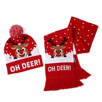Ensemble tricoté deux pièces renne de Noël, bonnet et écharpe chauds d'hiver avec pompons, cache-cou tricoté pour la plage