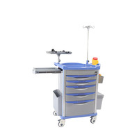 Chariot d'urgence médical en ABS pour hôpital avec étagère utilitaire, support à oxygène et verrouillage centralisé
