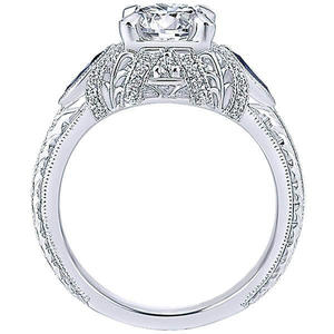 Anello di Fidanzamento Q985 per Donna in Oro Bianco con Diamante e Zaffiro Laterale, Taglio Brillante Rotondo, Colore D Naturale - Product Image 6