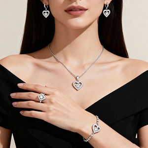 Großhandel Messing Schmuck Frauen Platini erte Mode Exquisite Romantische Rosa Herz Zirkon Sets Ohrringe Halskette Ring Hochzeit - Product Image 2