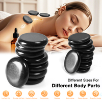 Meilleures ventes : Ensemble de 16 pierres chaudes en basalte noir pour SPA du dos, pierres de massage énergétiques naturelles et lisses avec physiothérapie infrarouge