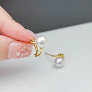 22392DIY Boucles d'oreilles simples en argent, perles de 5-8 mm, accessoires en argent S925, plateau vide pour créations d'accessoires en perles - Product Image 2