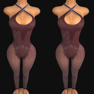 Viviblook Z702JP03 nouvelles combinaisons décontractées rue Sexy couleur unie croix licou dos nu Slim Fit Sport creux tricoté combinaison - Product Image 3