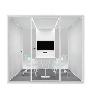 Cabine de escritório móvel à prova de som para 6 pessoas, cabine acústica de escritório com móveis, cápsula de escritório móvel à prova de som