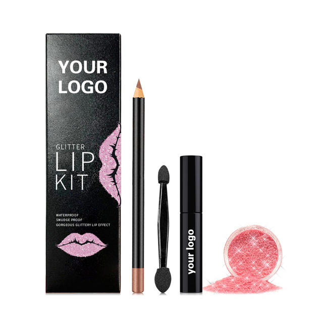 Private Label Diamond Shining Lip Loose Powder Lip Liner Cosmetics Glitter Lip Kit