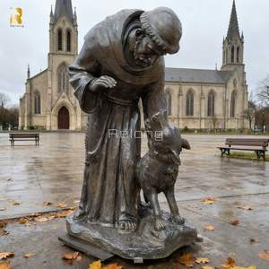 Statua di San Francesco in Bronzo a Grandezza Naturale RELONG, Stile Religioso, Alta Qualità per Decorazione Esterna - Product Image 1