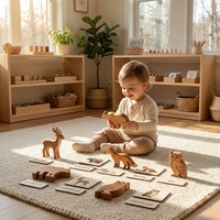 Jeu de tri éducatif préscolaire Montessori personnalisé en bois et papier avec cartes de contrôle en 3 parties pour l'association des animaux de la forêt