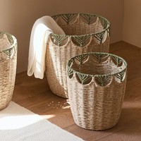 Panier à linge en corde de papier écologique avec bord creux, grande capacité, rangement tressé pour vêtements et jouets, organisateur en fibres naturelles