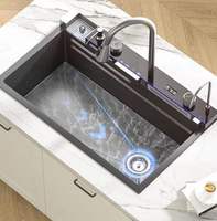 Nouvelle Évier de Cuisine Noir en Acier Inoxydable 304 à Cuve Unique, Moderne, Intelligent, Multifonction, avec Cascade, Haute Qualité et Économie d'Eau