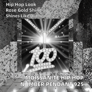 จี้เพชรโมอิสซาไนต์ทรงตัวเลขชุบทองคำขาว 100 จุด พร้อมส่ง สไตล์ฮิปฮอป เงินแท้ 925 ผ่านการทดสอบเพชร เครื่องประดับแร็ปเปอร์ - Product Image 2