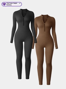Traje de Yoga de una pieza de <span class=keywords><strong>manga</strong></span> <span class=keywords><strong>larga</strong></span> para mujer, cremallera, agujero para el pulgar, sin costuras, <span class=keywords><strong>ajustado</strong></span>, para correr, Fitness, <span class=keywords><strong>mono</strong></span> deportivo - Product Image 6