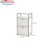 Armoire de rangement compacte à 3 niveaux, 2 portes verrouillables, table d'appoint modulaire pour hôtel, bureau à domicile et petits espaces