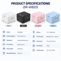 SR-WB20 Printer Penerimaan Label Termal Nirkabel Bluetooth 203DPI Stiker Barcode Mini Portabel Printer Tagihan POS untuk Toko Ritel
