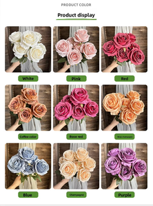 Bouquet de 7 roses artificielles réalistes en soie, style naturel, longue durée, 45 cm, pour décoration de table ou allée, idéal pour remise de diplôme, mariage, Noël - Product Image 4