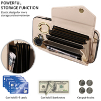 Étui de téléphone portable à bandoulière accordéon pour iPhone 16 Plus, portefeuille 7 cartes, blocage RFID, support anneau antichoc, protection 360°