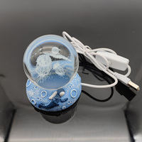 Lampe de nuit en cristal de verre 3D en forme de méduse de 6 cm, boule lumineuse, monde océanique avec résine, base LED colorée, décoration, lumière de nuit