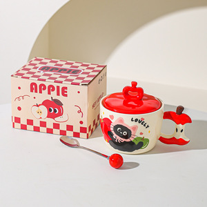 Ensemble de tasses en céramique mignonnes au design de chat pomme, avec boîte cadeau haut de gamme, pour les meilleurs amis et les cadeaux d'anniversaire - Product Image 4