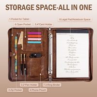 Calfinder - Carpeta de piel con 3 anillas y cremallera para documentos, tabletas, entrevistas/oficina, para hombres y mujeres, CN