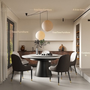 Mesa de comedor giratoria de madera maciza con plato giratorio silencioso de diámetro variable telescópico, personalizable para espacios pequeños y tranquilos. - Product Image 1