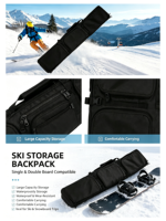 Sac de ski/snowboard pour débutant en polyester 600D résistant à l'eau, pour une ou deux planches, sans roulettes, avec fermeture à crochet, bandoulière et poignée.