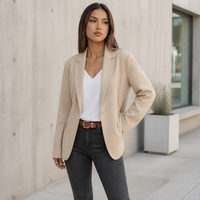 Blazer pour femme en tissu uni respirant à col mandarin avec fermeture à bouton unique