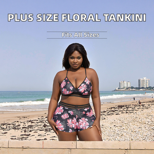 Maillot de bain tankini 2024 pour femmes, taille haute, grandes tailles 2XL-4XL, ensemble bikini floral push-up, spandex/polyester, fermetures éclair sur le devant - Product Image 2