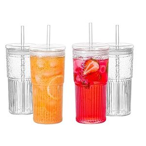 Gobelet en verre réutilisable transparent de <span class=keywords><strong>500ml</strong></span> avec paille/couvercle, vente en gros, grande capacité, jus Boba, tasse à boire - Product Image 1