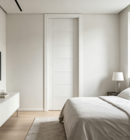 Porte intérieure minimaliste à 7 panneaux, style affleurant, blanc apprêté, porte à panneaux pleins, portes à âme pleine pour maisons