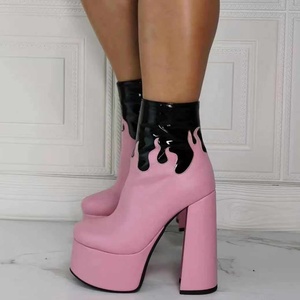 Botines de Plataforma Alta con Bloques de Color, Talla Grande 43, para Mujer, Tacón Grueso, Cierre Lateral, Botines Cortos de Moda para Damas - Product Image 6