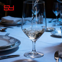 Vente en gros de gobelets à vin rouge élégants et luxueux de 315 ml en verre sodocalcique transparent, à long pied, faits à la main, écologiques, pour mariage, fête, restaurant