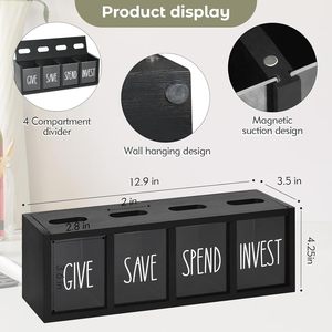 Boîte à monnaie murale en bois avec fenêtre transparente en acrylique, multi-compartiments, <span class=keywords><strong>pour</strong></span> buanderie, porte-monnaie et pièces de monnaie - Product Image 2