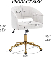 Chaise d'étude de travail moderne et classique en velours beige, ergonomique, pivotante, chaise de bureau d'ordinateur, chaise de bureau à domicile avec base en métal