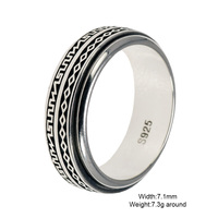Bague de doigt rotative en argent véritable 925 pour homme, motif géométrique gravé sur deux rangées, bague de mariage antique, design original