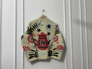 Blouson Bomber en Velours Tricoté Fait Main pour Femme, Broderie Artistique au Dos, Motif Œil, Style Ethnique Bohème, Respirant, Vêtement d'Hiver - Product Image 4